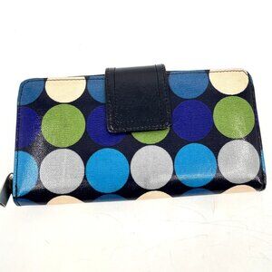 Boden Bifold Wallet Polka Dot Canvas Leather Zip Around Card Slots Snap Closure